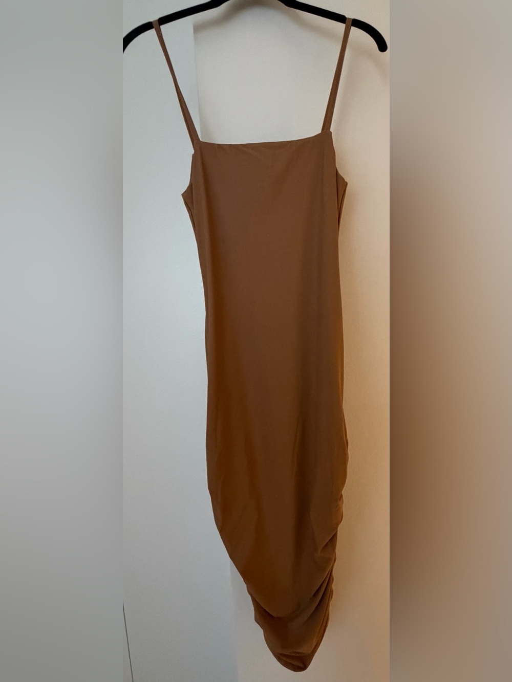 Ruched Midi Dress in Tan- XS